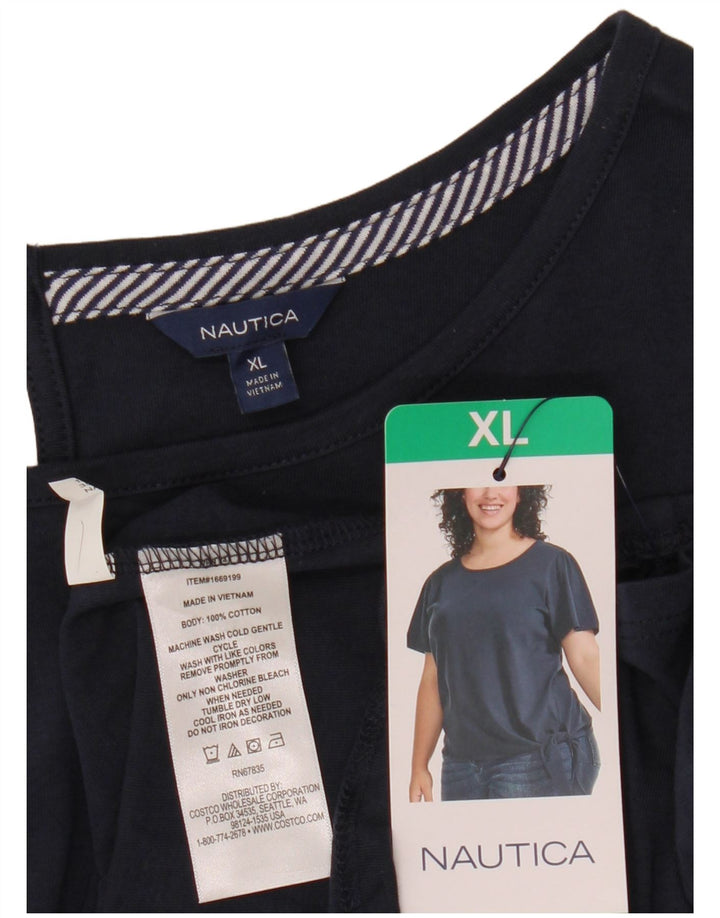 Blusa feminina NAUTICA com gravata frontal UK 18 XL azul marinho algodão