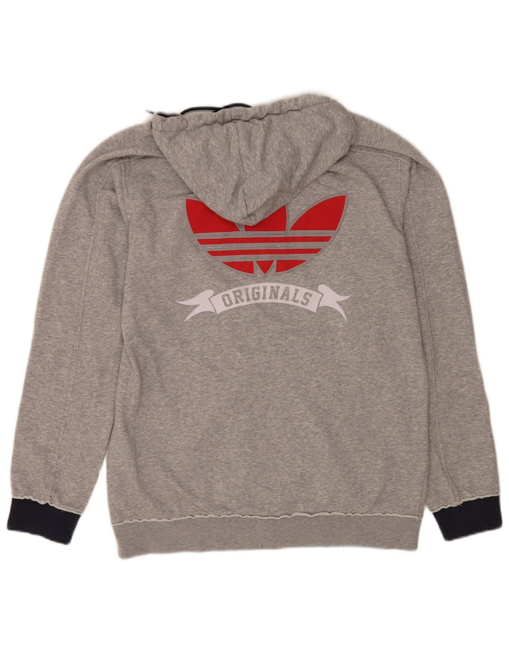 Suéter masculino Adidas com capuz e zíper gráfico cinza médio algodão manchado