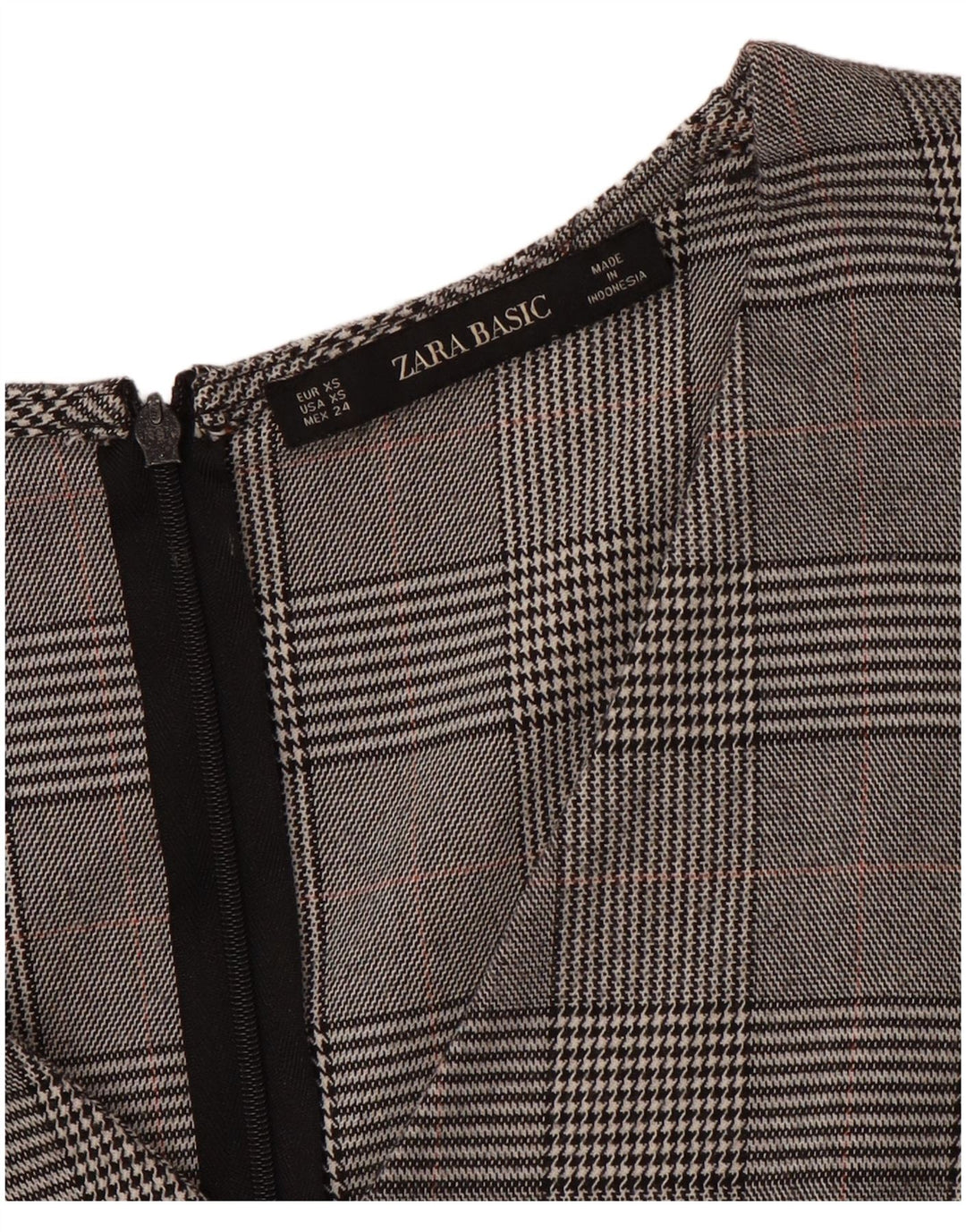 ZARA Vestido feminino manga 3/4 com bainha UK 6 XS cinza Houndstooth