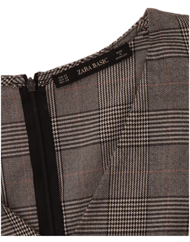 ZARA Vestido feminino manga 3/4 com bainha UK 6 XS cinza Houndstooth