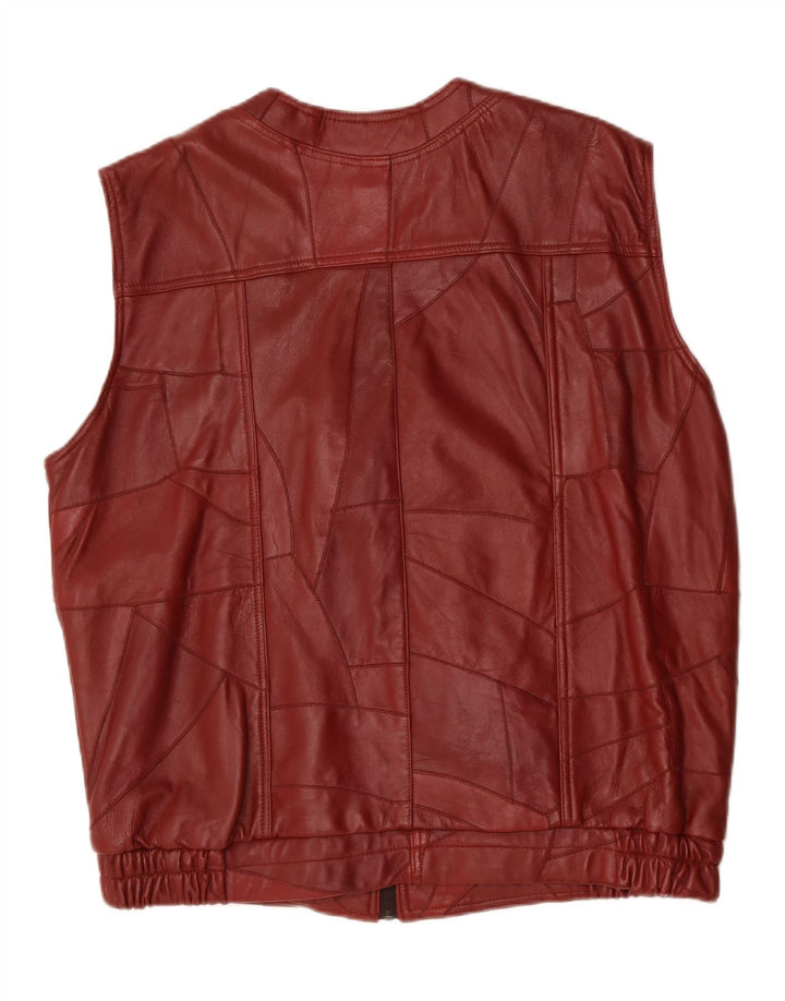 Colete de couro masculino vintage UK 44 2XL patchwork borgonha