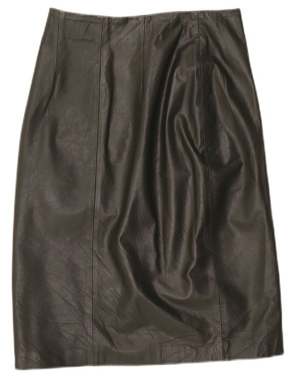 Saia feminina VINTAGE de couro de cintura alta IT 42 médio W26 couro cáqui