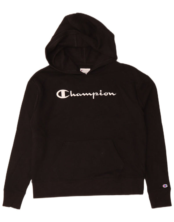 CHAMPION Suéter feminino com capuz grande e gráfico UK 6 XS algodão preto