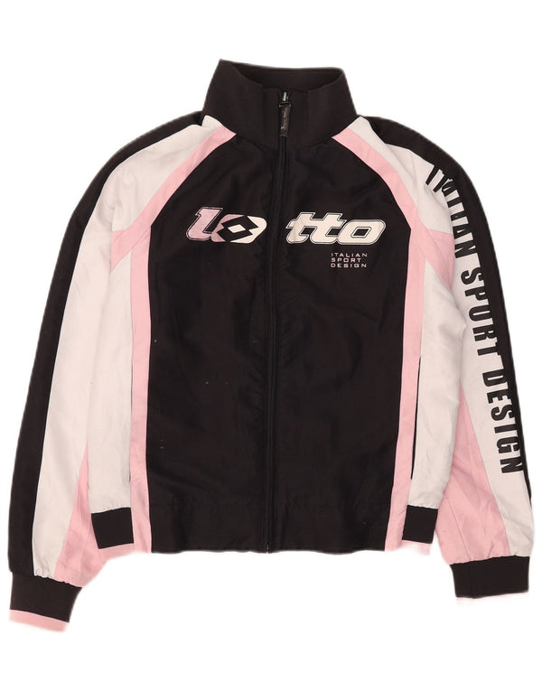 Lotto Womens Graphic Tracksuit Top Jacket UK 10 Small Black Colourblock