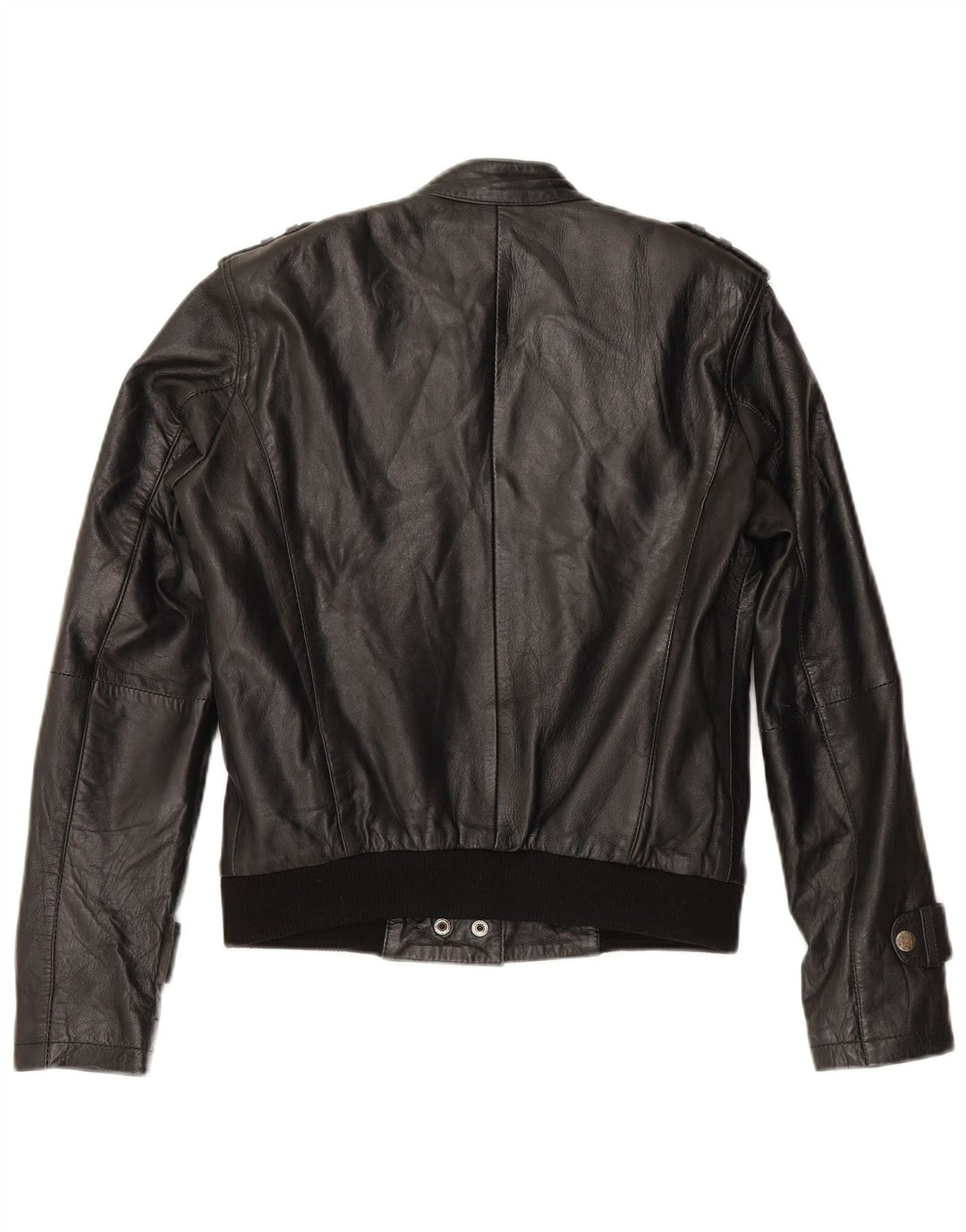 Jaqueta de couro militar vintage feminina Reino Unido 12 couro preto médio