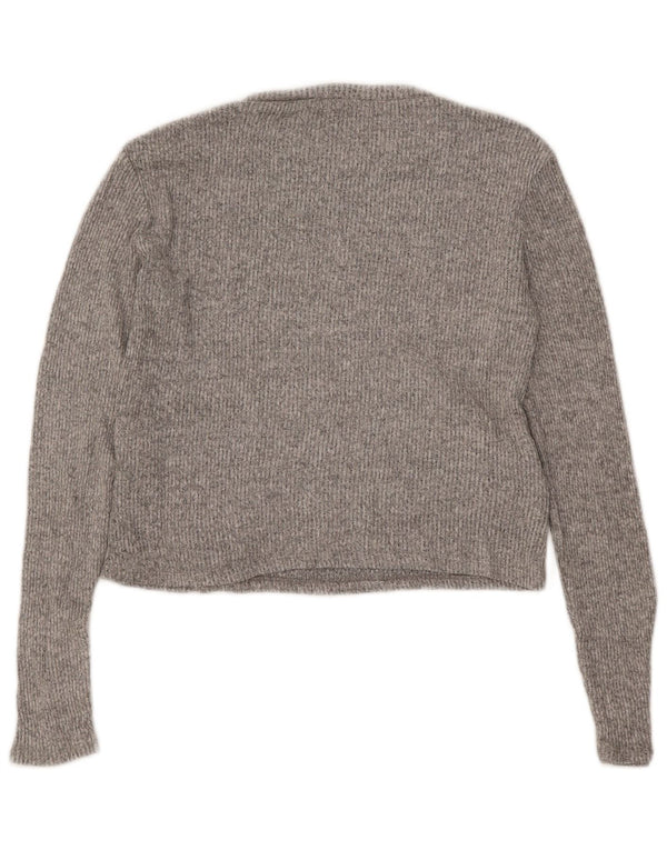Top feminino Zara de manga comprida UK 16 grande viscose cinza