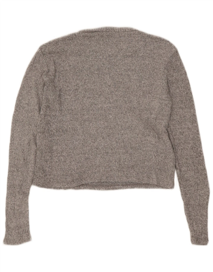 Top feminino Zara de manga comprida UK 16 grande viscose cinza