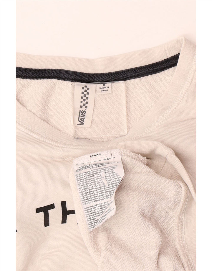 Vans feminino gráfico moletom jumper UK 10 pequeno algodão branco