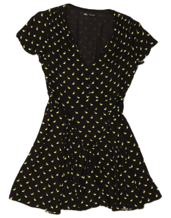 Vestido feminino Zara A-Line UK 12 médio preto manchado