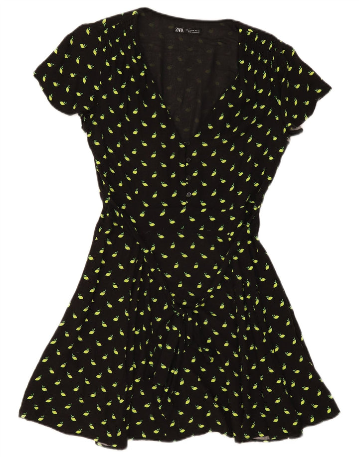 Vestido feminino Zara A-Line UK 12 médio preto manchado