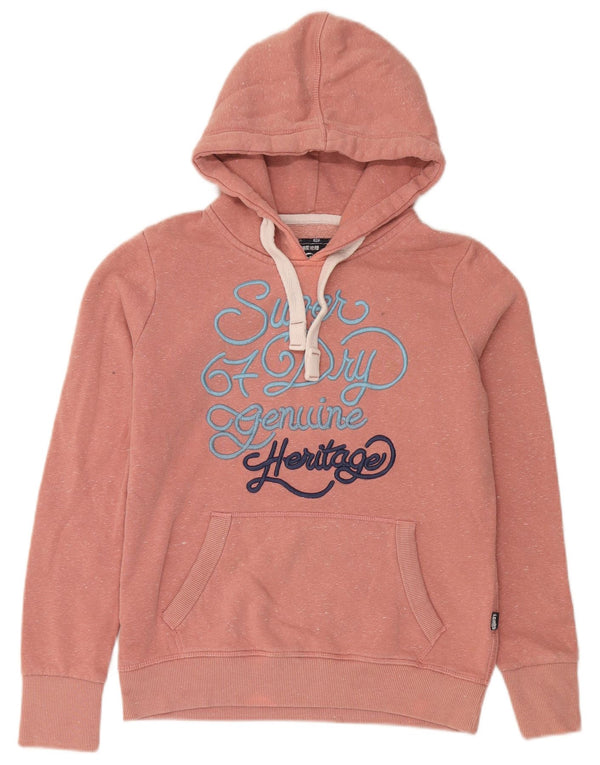 Suéter com capuz gráfico feminino Superdry UK 12 algodão manchado rosa médio