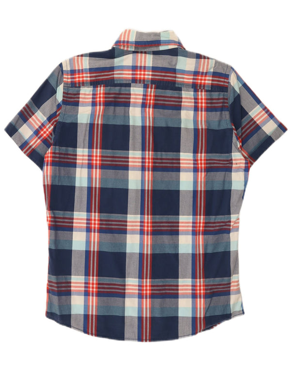 Camisa masculina de manga curta Hollister de algodão xadrez médio azul marinho