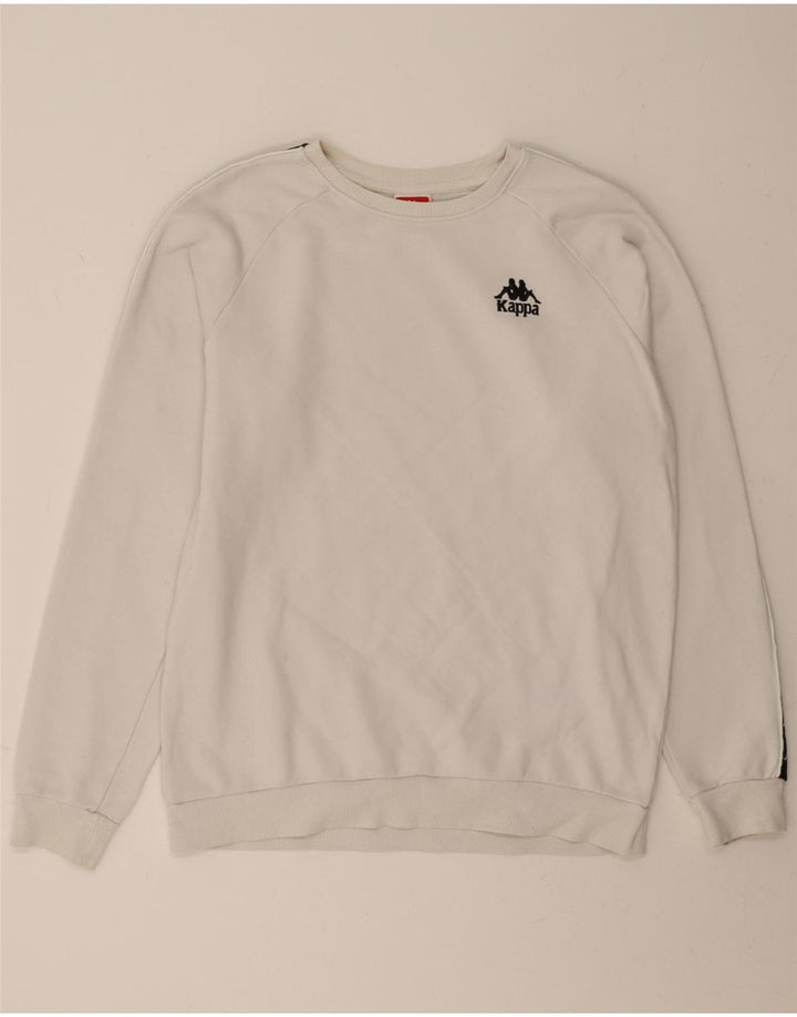 KAPPA Mens Graphic Sweatshirt Jumper Large White Colourblock Cotton Vintage Kappa and Second-Hand Kappa from Messina Hembry 