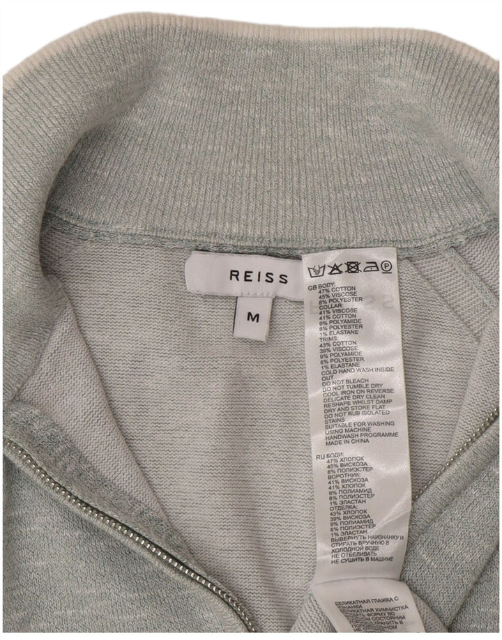 Suéter masculino Reiss com zíper e gola alta de algodão manchado azul médio