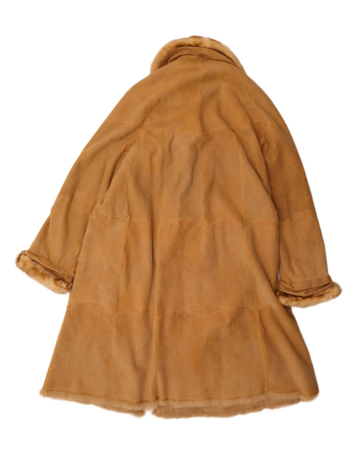 Casaco feminino vintage grande de shearling Reino Unido 14 couro bege grande