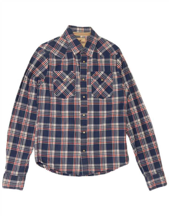Camisa masculina Hollister grande algodão xadrez azul marinho