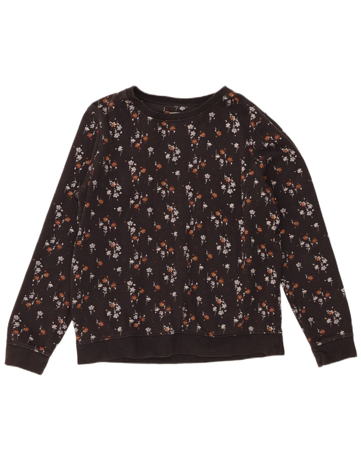 Suéter feminino FAT FACE Reino Unido 14 algodão floral preto médio