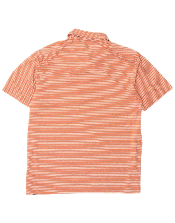 Camisa pólo masculina Eddie Bauer poliéster listrado laranja médio