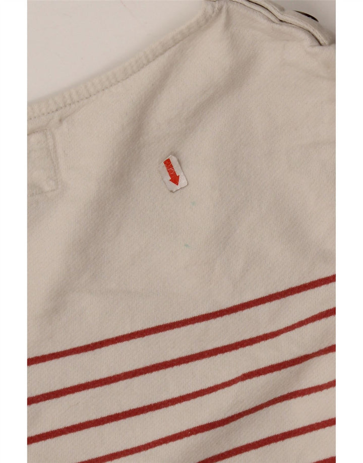 FAT FACE Top feminino de manga comprida Reino Unido 8 pequeno algodão listrado branco