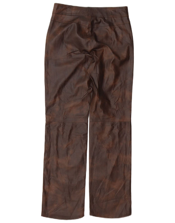 Zara Calça feminina reta de couro sintético XS W24 L30 marrom policloreto