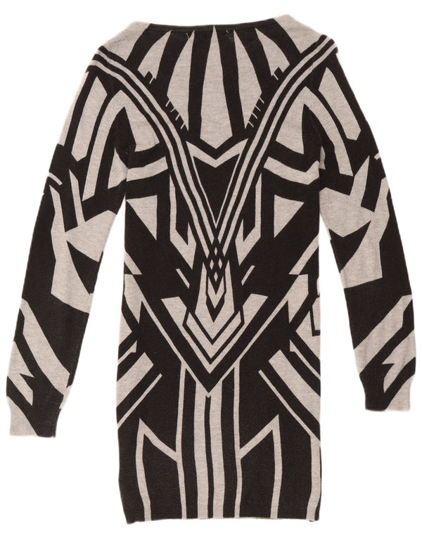 Vestido jumper feminino de manga comprida Marks & Spencer Reino Unido 8 pequeno cinza geométrico