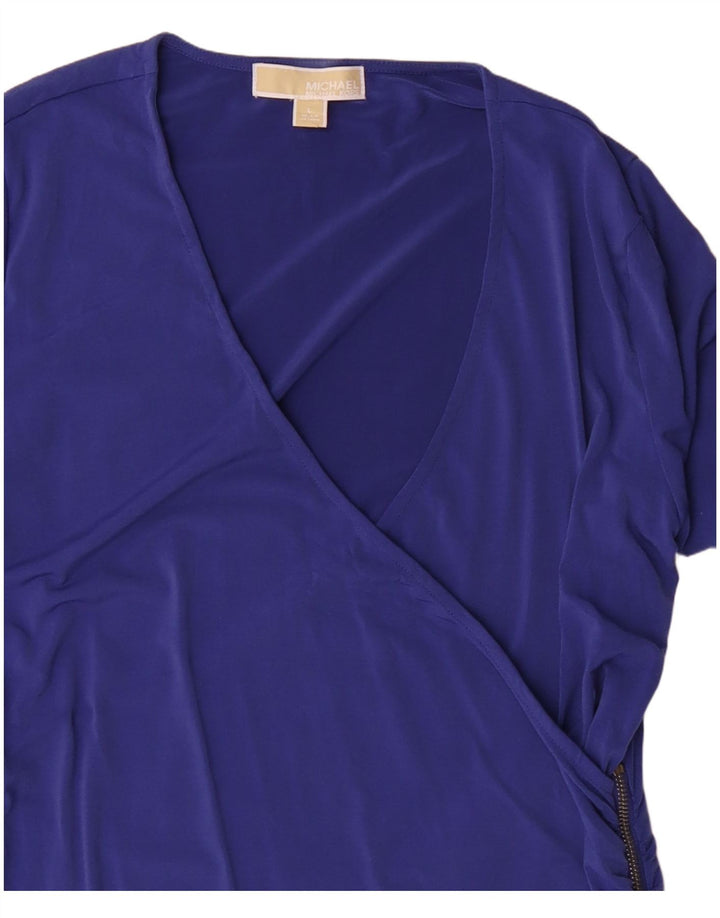 Blusa feminina de manga 3/4 Michael Kors UK 16 grande azul poliéster