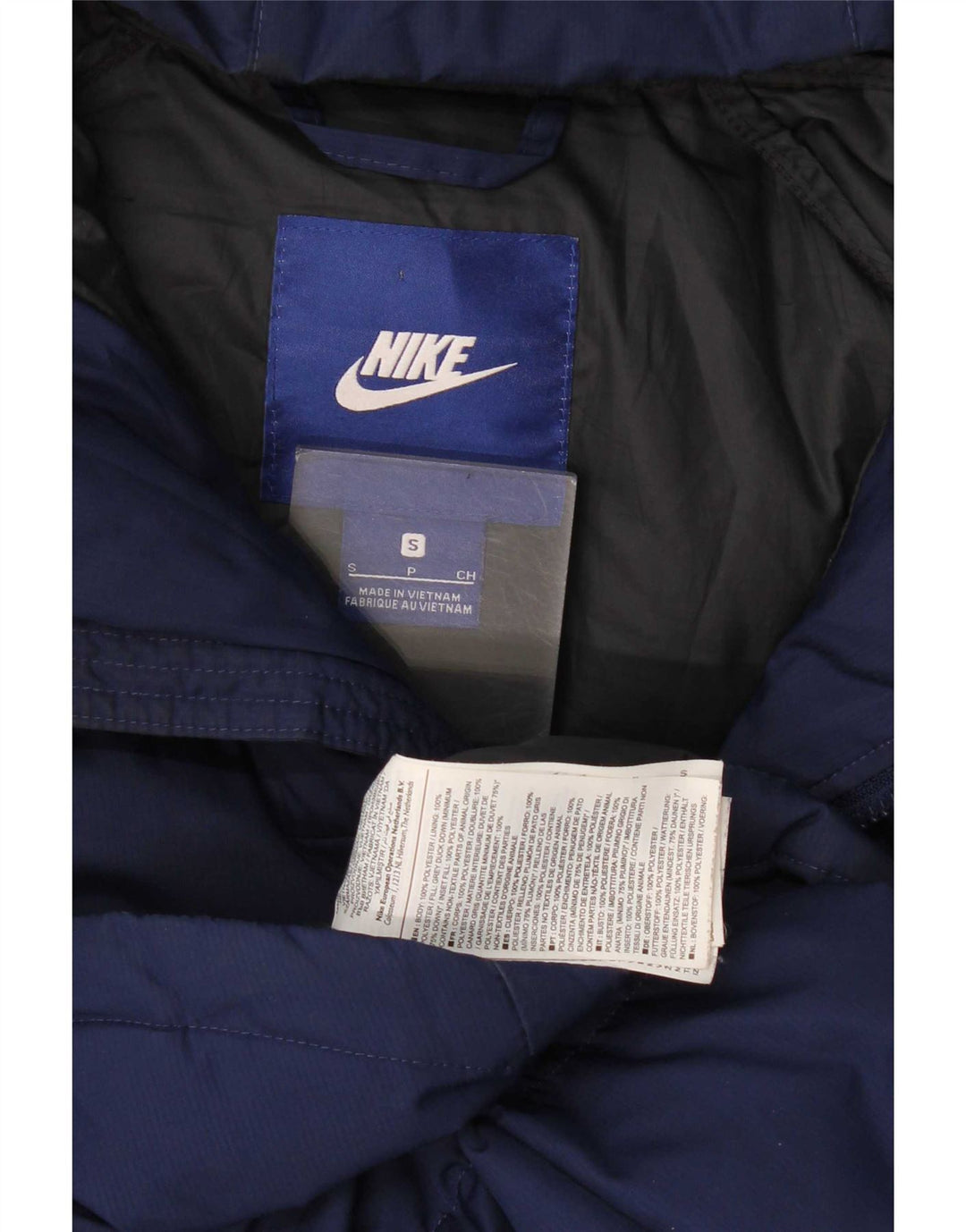 Jaqueta acolchoada com capuz masculina Nike UK 36 poliéster azul marinho pequeno