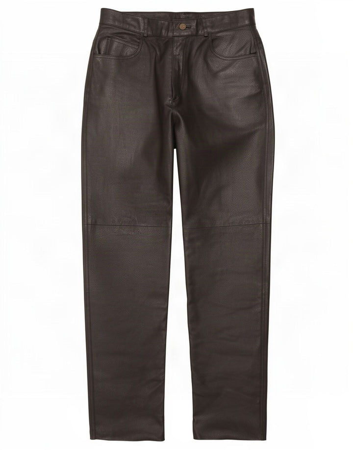Calça feminina vintage de couro reto EU 40 médio W29 L31 preta