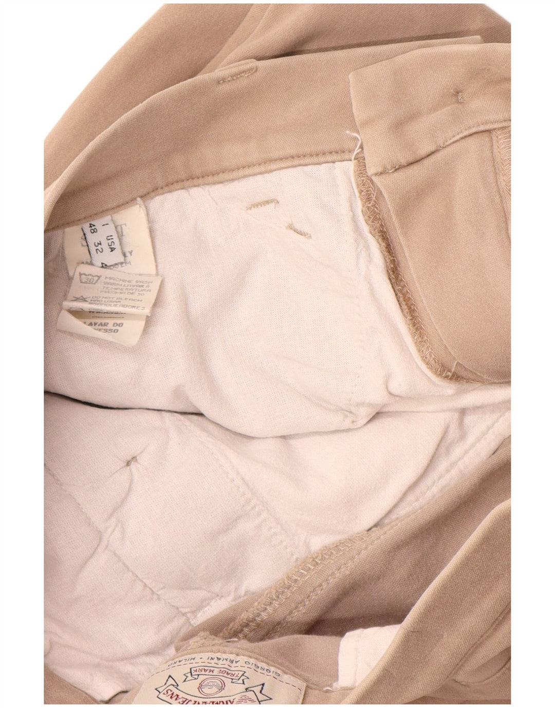 Calça feminina reta casual Armani IT 48 médio W32 L32 algodão bege