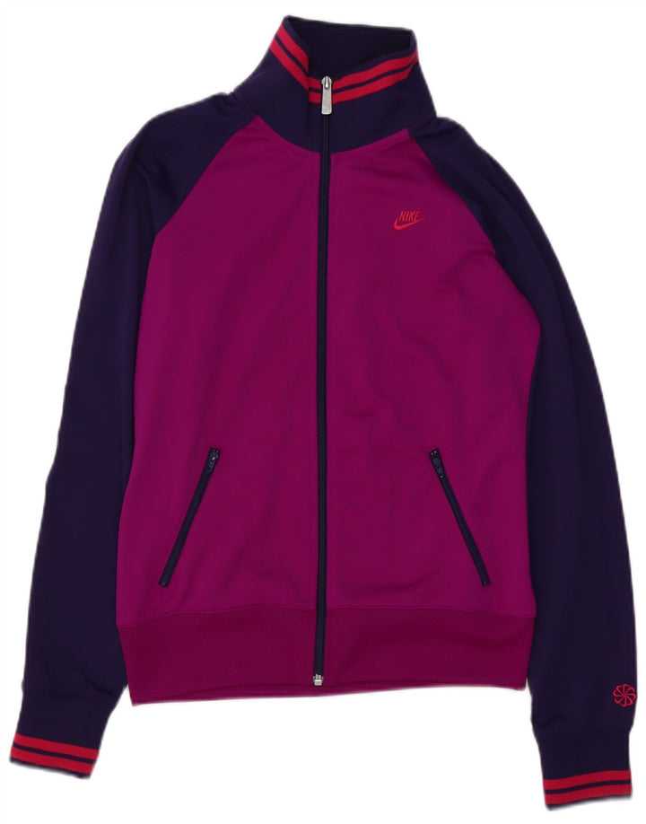 NIKE Womens Tracksuit Top Jacket UK 12 Médio Roxo Colourblock Poliéster