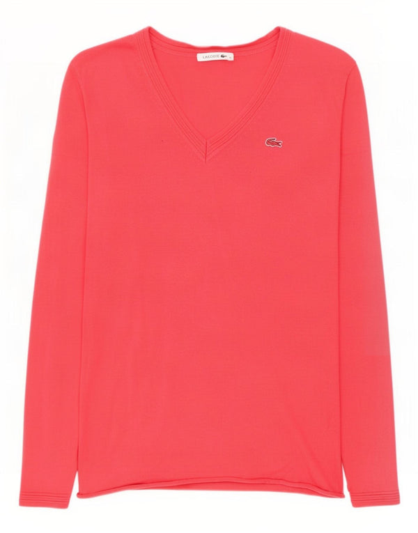 Suéter feminino Lacoste com decote em V EU 38 algodão rosa médio