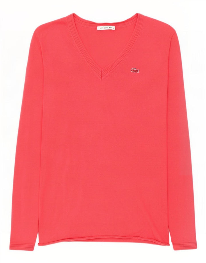Suéter feminino Lacoste com decote em V EU 38 algodão rosa médio