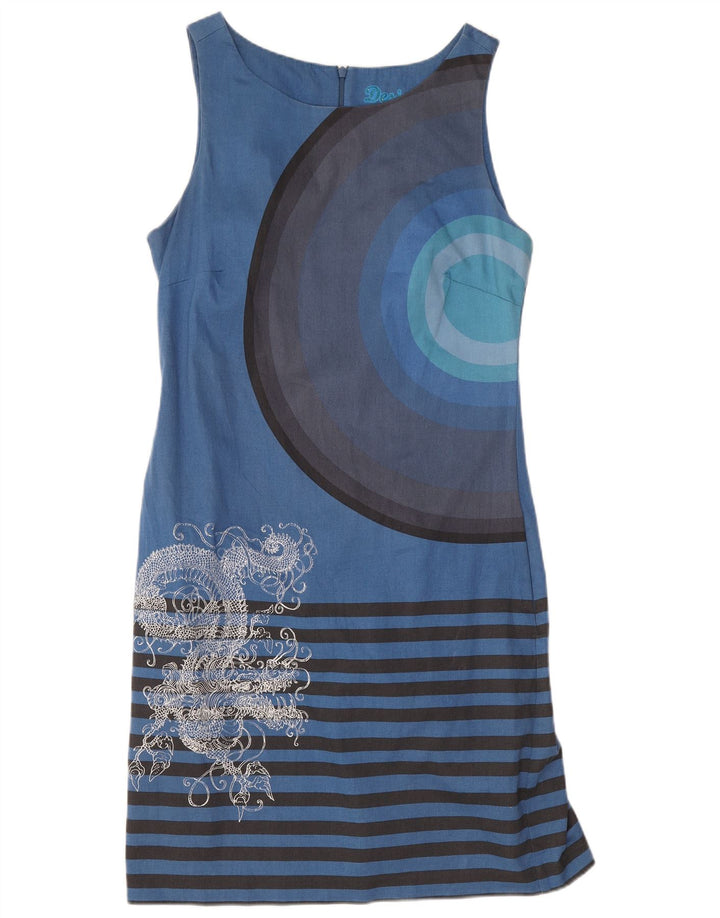 Desigual Vestido feminino estampado sem mangas com bainha UE 38 listrado azul médio