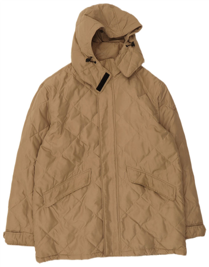 Jaqueta masculina acolchoada com capuz Sergio Tacchini UK 44 2XL poliéster bege