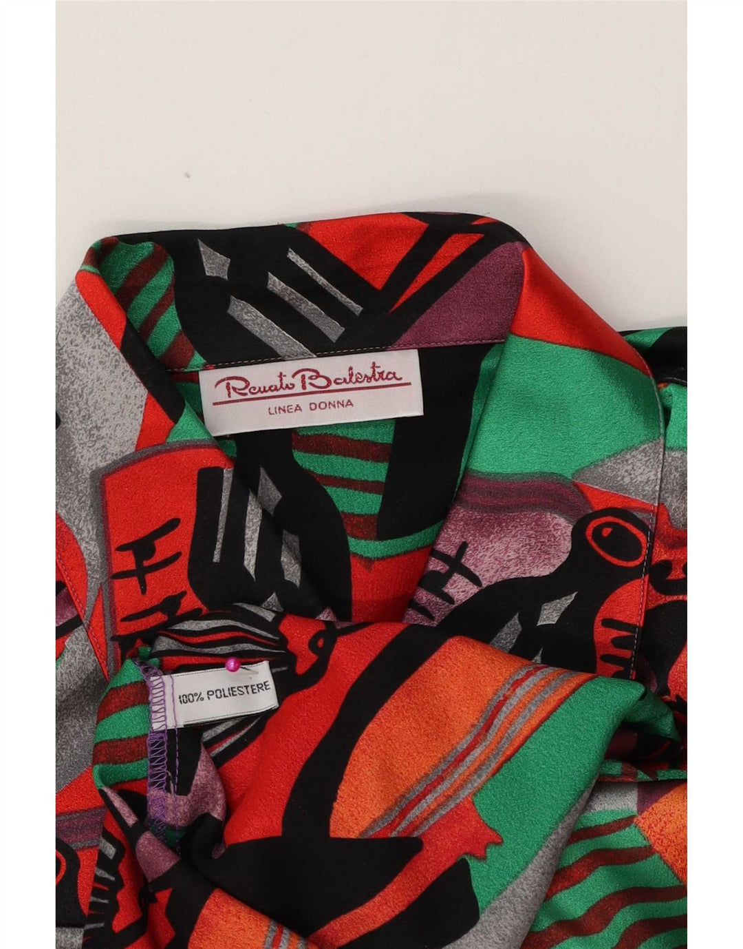 Camisa feminina Renato Balestra UK 16 grande multicolorida geométrica