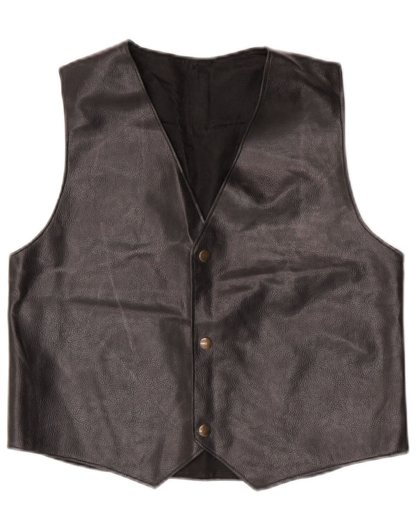 Colete de couro feminino vintage UK 14 médio preto