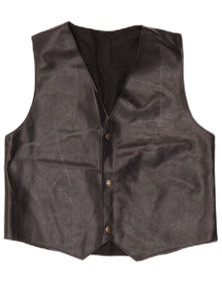 Colete de couro feminino vintage UK 14 médio preto