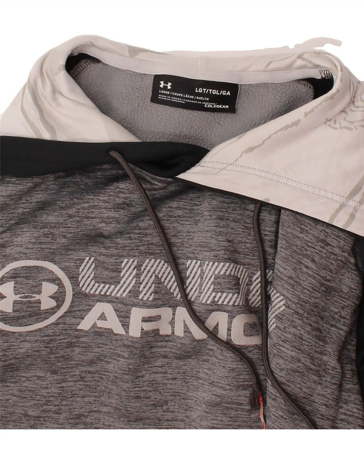 UNDER ARMOUR Mens Cold Gear Graphic Hoodie Jumper Large Grey Colourblock Vintage Under Armour and Second-Hand Under Armour from Messina Hembry 
