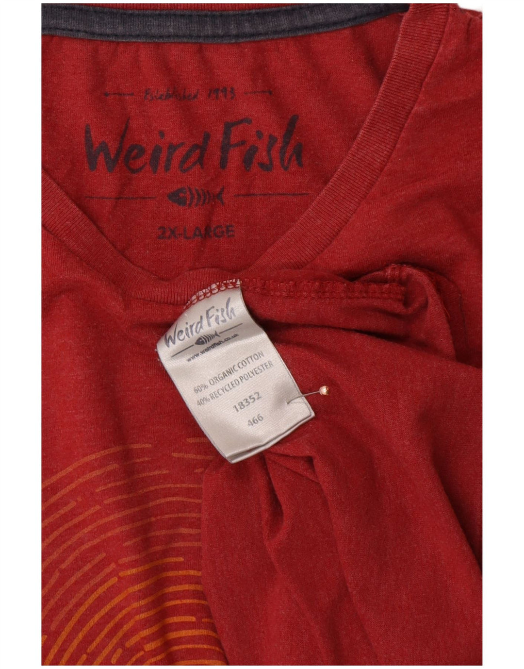 Camiseta gráfica masculina WEIRD FISH Top 2XL algodão vermelho