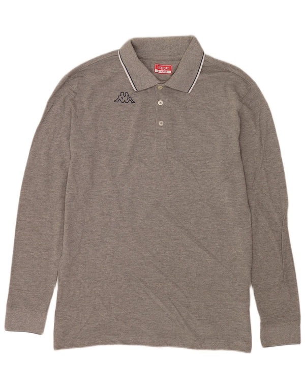 Camisa polo masculina de manga comprida Kappa XL cinza listrado algodão