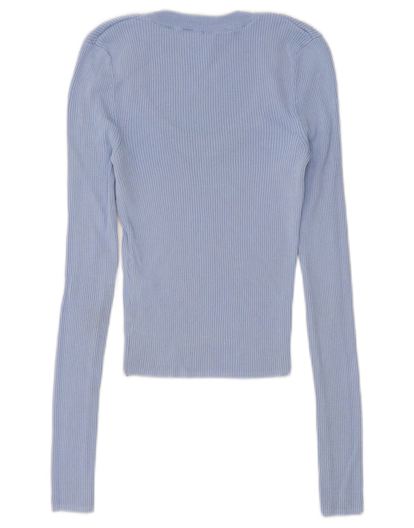 Top cropped feminino Zara manga comprida UK 4 XS azul viscose