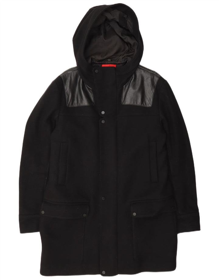 Sobretudo masculino com capuz Hugo Boss EU 52 XL lã preta
