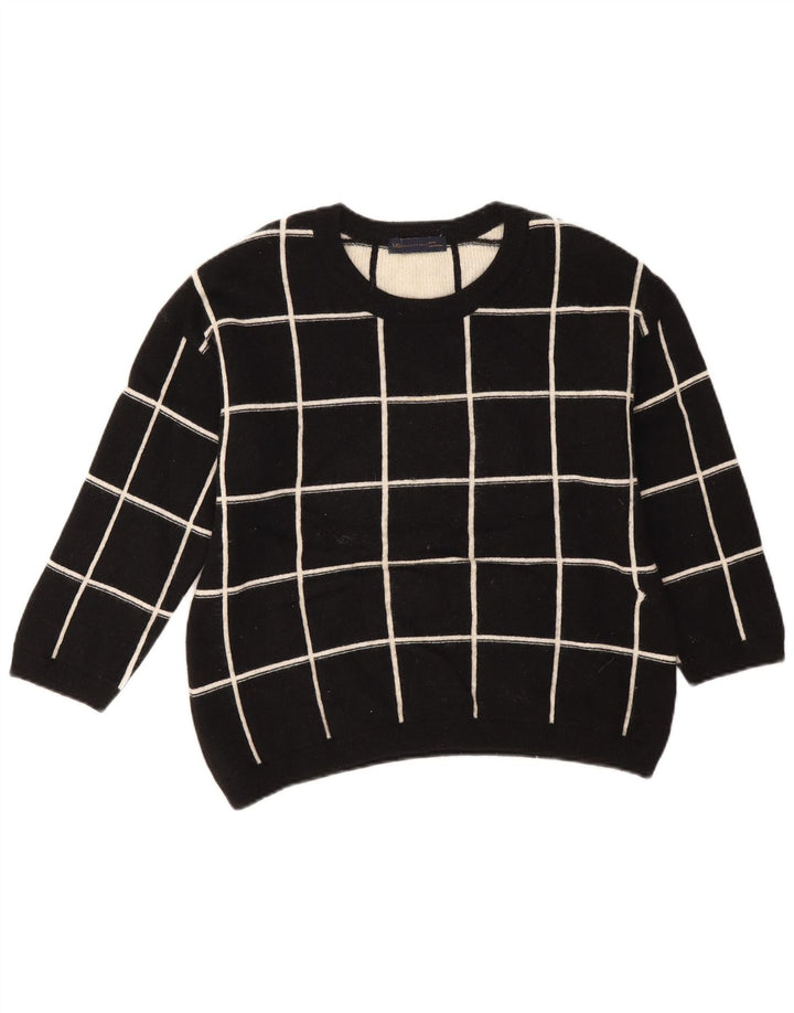 Suéter feminino Marks & Spencer com gola canoa Reino Unido 14 grande xadrez preto