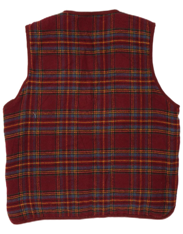 Colete acolchoado reversível masculino vintage UK 40 grande xadrez cor de vinho