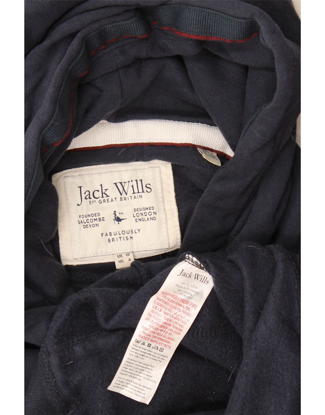 Jack Wills feminino Devon gráfico moletom com capuz Reino Unido 10 pequeno azul marinho