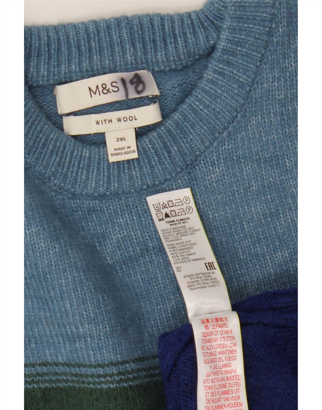 Suéter masculino Marks & Spencer com gola redonda 2XL listrado multicolorido
