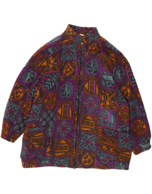 Jaqueta de lã superdimensionada vintage feminina UK 18 XL multicolorida geométrica