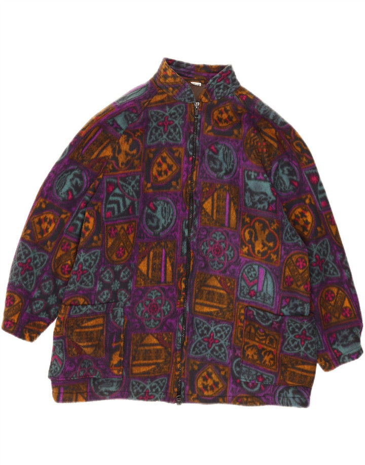 Jaqueta de lã superdimensionada vintage feminina UK 18 XL multicolorida geométrica