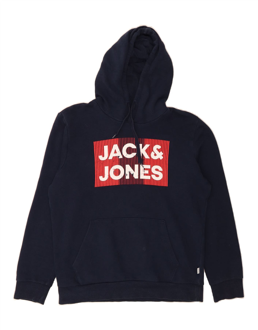 JACK & JONES Mens Graphic Hoodie Jumper Large Navy Blue Cotton Vintage Jack & Jones and Second-Hand Jack & Jones from Messina Hembry 