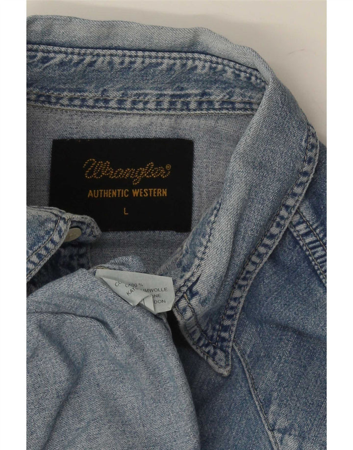 Wrangler Camisa jeans masculina ocidental grande algodão azul